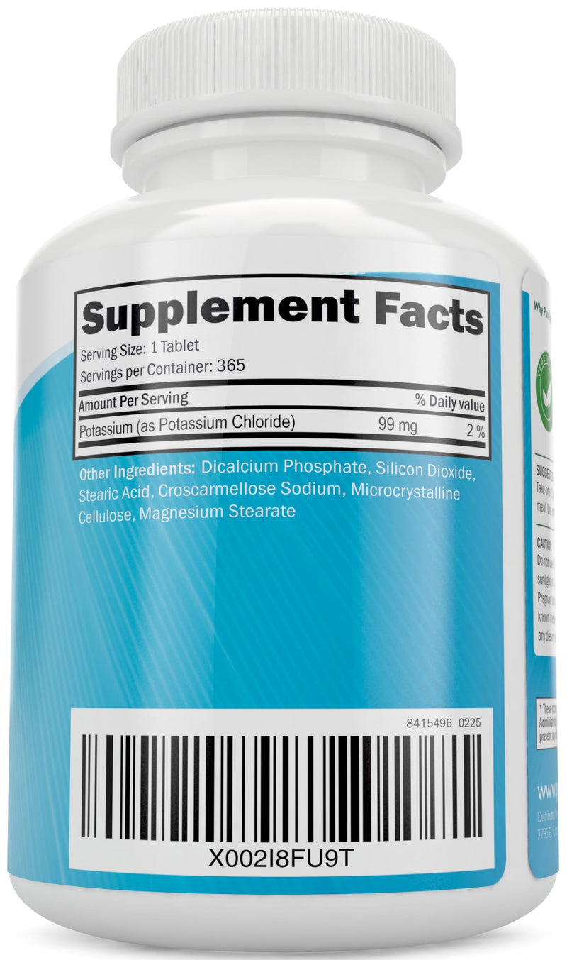 Potassium Chloride 365 Tablets 1 Year Supply - Potassium Supplement 99mg Tablets - Supports Healthy Blood Pressure & Muscle Function - Vegetarian and Non GMO - BeesActive Australia
