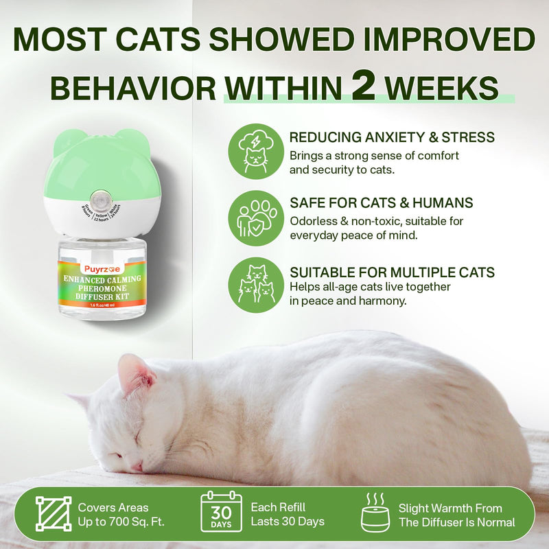 puyrzoe Cat Calming Diffuser with 3 Timing Functions, 6-in-1 Cat Pheromones Calming Diffuser Kit, 120-Day Anxiety Relief, Stress Reduction & Relaxation for All Cats (2 Diffusers + 4 Refills) 2 Diffuser + 4 Refill