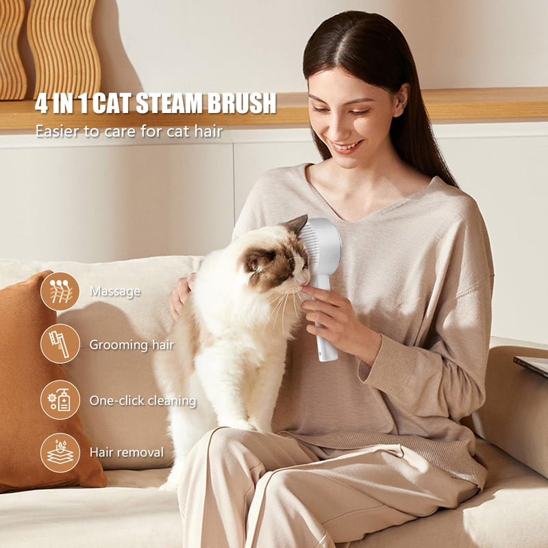 Cloud Care Cat Brush for Indoor Cat Steam Brush for Shedding Spritz Defur Comb for Cats Steam Cat Brush for Long Short Hair Cat Dog Pet Steam Brush for Cats Massage Grooming Self-Cleaning (White) White - BeesActive Australia
