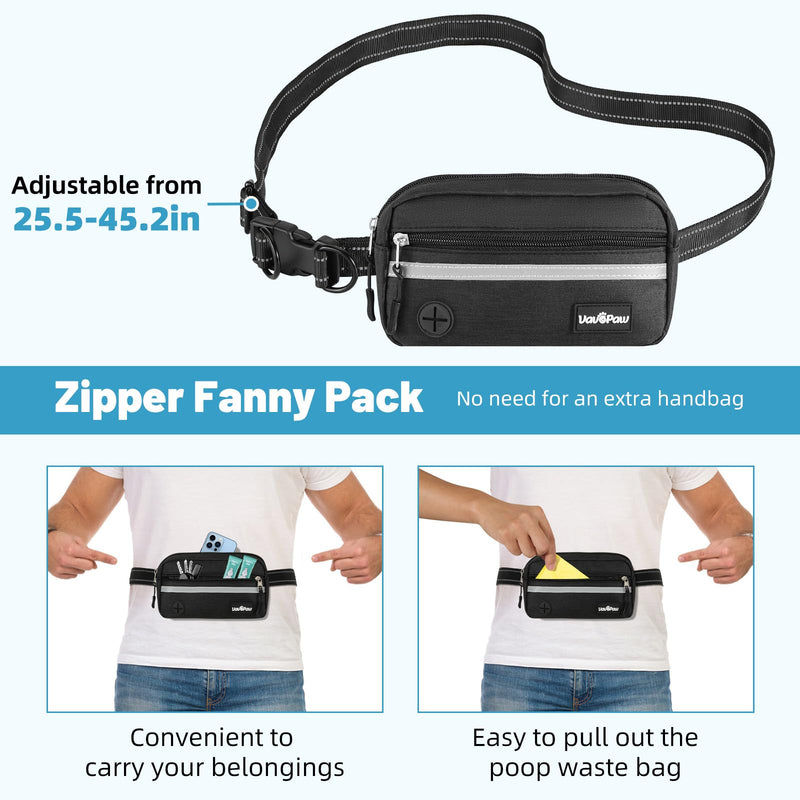 VavoPaw Hands Free Dog Leash for 2 Dogs with Pouch, Waist Leash for Dog Walking, Jogging, Hiking, Retractable Leashes with Dual Padded Handles, Adjustable Reflective Belt for Small, Medium, Large Dogs Black/Blue 2 Leashes - BeesActive Australia