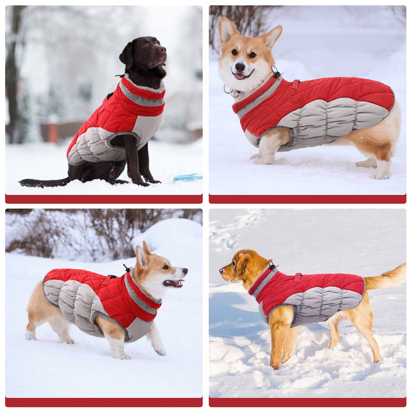 FUAMEY Dog Coat,Warm Dog Jacket Winter Coat Paded Dog Fleece Vest Reflective Dog Cold Weather Coats with Built in Harness Waterproof Windproof Dog Snow Jacket Clothes with Zipper Red Medium Medium(chest:21in) - BeesActive Australia