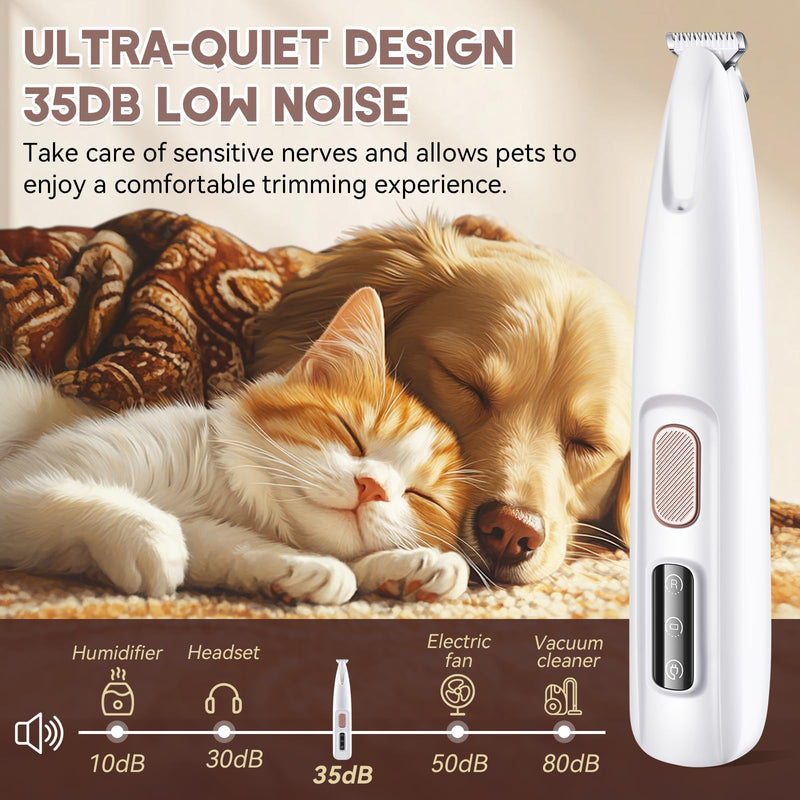 Dog Paw Trimmer with LED Light, Paw Trimmer for Dogs Electric, Pet Paws Trimmer, Pet Hair Clippers Rechargeable Low Noise, Grooming Shaver for Cat's Eyes Face Ears Feet Paws, Fully Waterproof (White) - BeesActive Australia