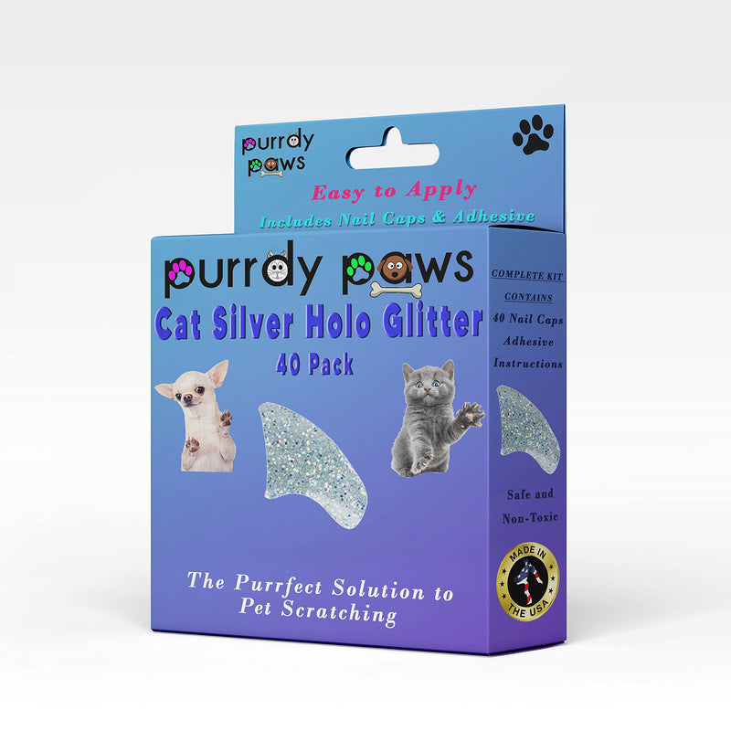 40 Pack Soft Nail Caps for Cat Claws Silver Holographic Glitter Kitten - BeesActive Australia