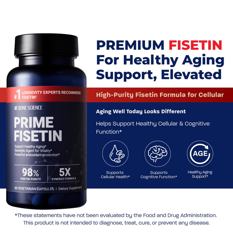 BONE SCIENCE Prime Fisetin 98% Flavonoid Complex, BioPerine, 60 Capsules | With chamomile extract, trans-pterostilbene and phosphatidylcholine in a comprehensive plant-based flavonoid support formula