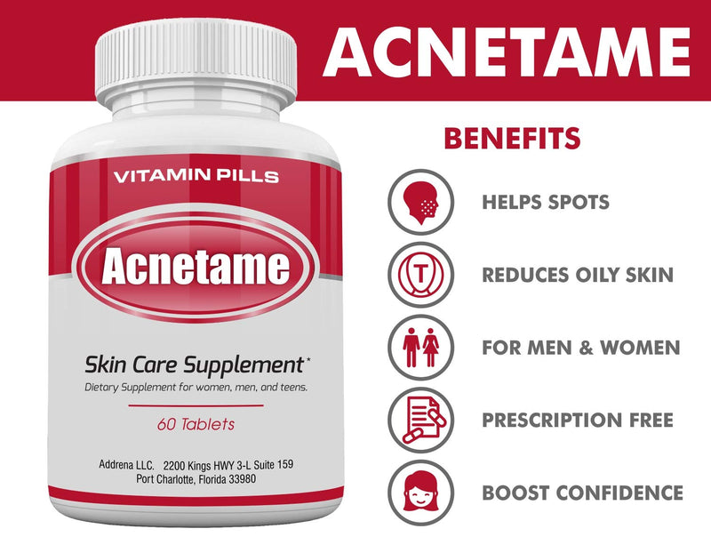 Acnetame Acne Pills 2 Pack 120 Pills- Vitamin Supplements for Acne Breakouts- Hormonal Pimple Tablets to Clear Oily Skin for Women, Men, Teens, and Adults 1 Count (Pack of 120)