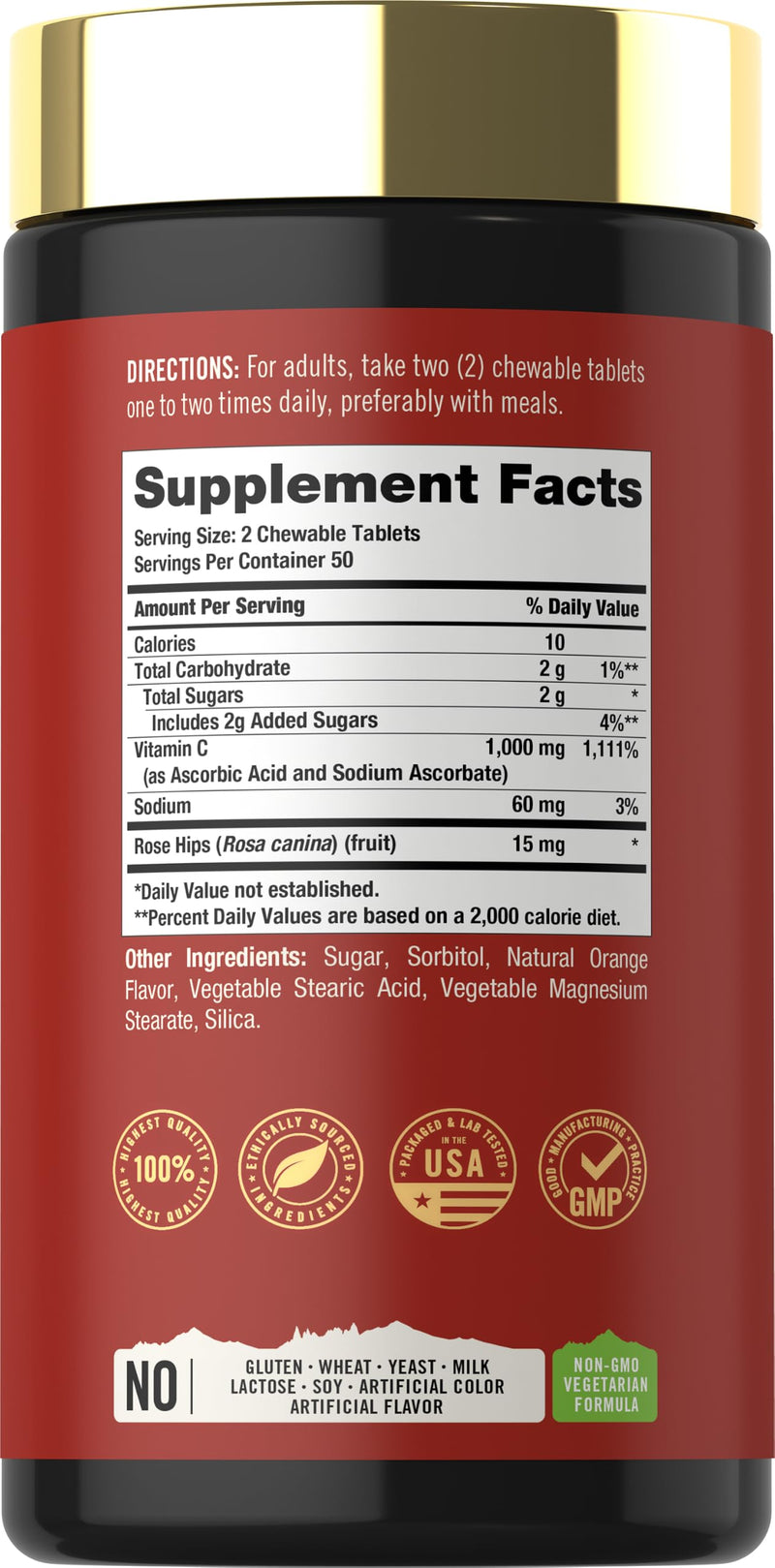 Carlyle Vitamin C Chewables | 1000mg | 100 Tablets | Natural Orange Flavor | Vegetarian, Non-GMO & Gluten Free Supplement | Tahoe Nutritionals