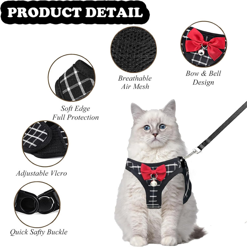 Cat Leash and Harness Set,Breathable Dog Harness,Pet Harness,Adjustable Mesh cat Harness and Leash Escape Proof for Puppy Cat Rabbit (Black, XS) Black - BeesActive Australia