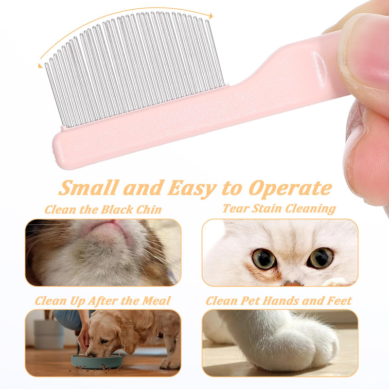 2Pcs Professional Eye Comb for Pets Stainless Steel Dog Eye Comb Gentle Facial Combs for Dogs & Cats Stress-Free Tear Stain Dirt and Debris Remover Comfortable Grip for Daily Pet Grooming S+M