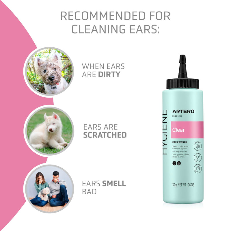 Artero Clear Ear Dust for Dogs. Prevents perspiration and eliminates bad odor as a result of moisture in the dog's ears.