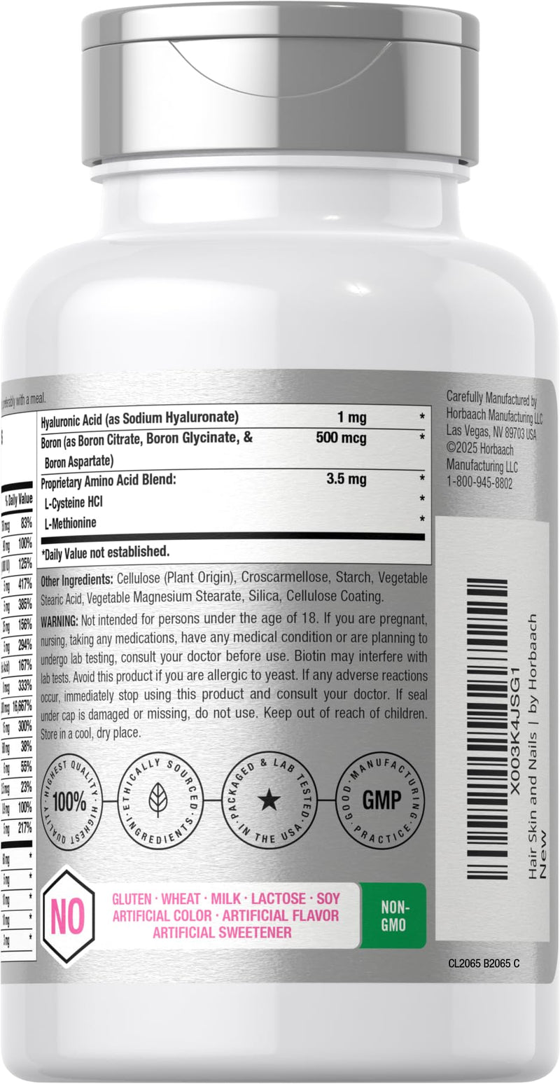 Horbäach Hair Skin & Nails Vitamin Supplement | 150 Coated Caplets | Formula with Biotin and Collagen | Non-GMO & Gluten Free