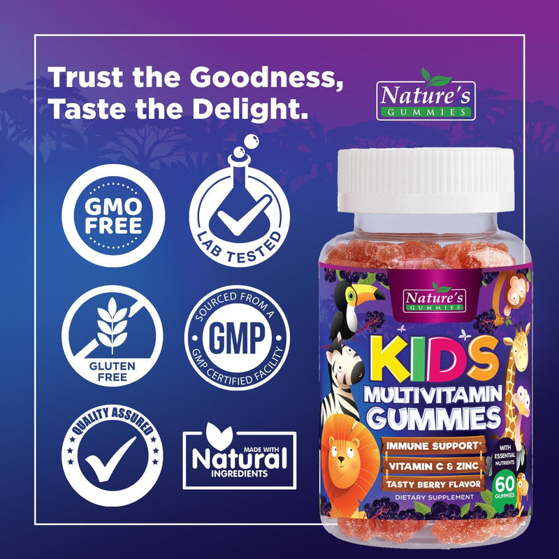 Multivitamin for Kids - Complete Daily Children's Multi Vitamin Gummy Chew with Vitamin D, B Vitamins, Zinc & More - Energy, Memory Focus & Immune Health Support - Natural Berry Flavor - 60 Gummies 60 Count (Pack of 1)