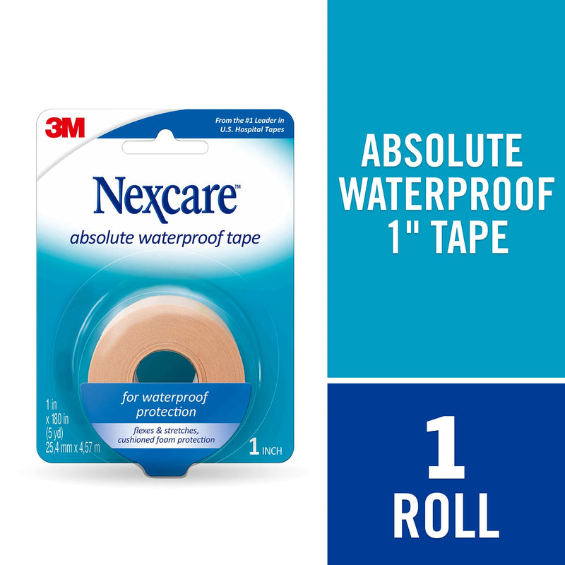 Spenco 2nd Skin Squares Soothing Protection 200-Count with Nexcare Absolute Waterproof Tape 1 Inch x 5 Yard Flexible Foam Medical Tape