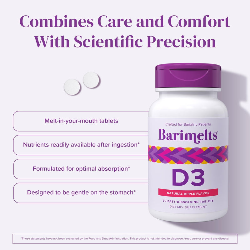 BariMelts Vitamin D3 5000 IU, 270 Fast-Dissolving Tablets (9-Month Supply), Bariatric Vitamins for Women, Natural Apple Flavor 90 Count (Pack of 3)