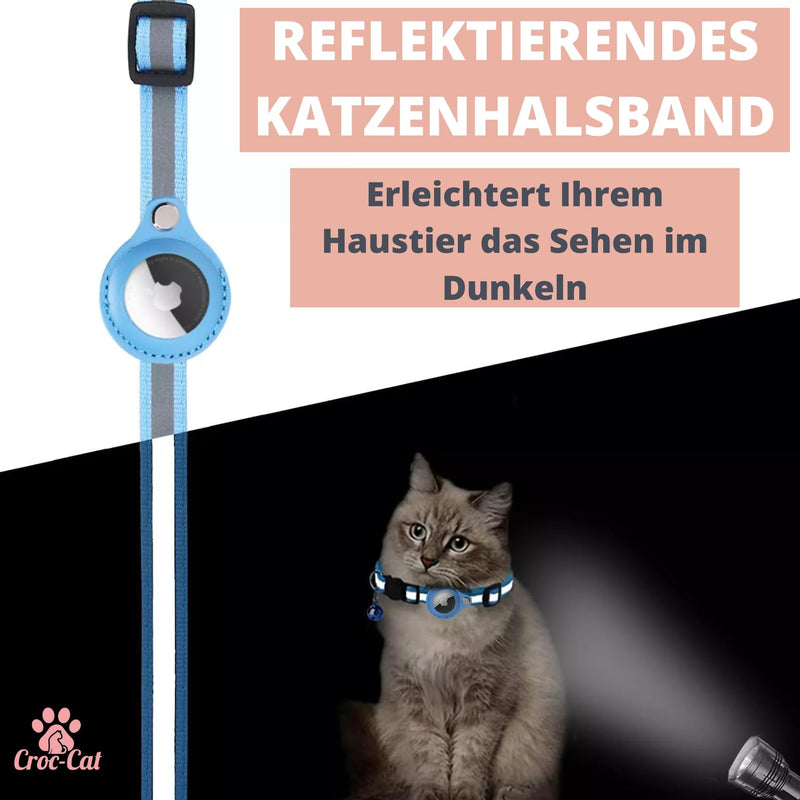 Croc-Cat airtag cat collar, accessories compatible with Apple Airtag, collar with safety buckle, anti-strangulation for kittens and small dogs, GPS airtag Not included! black - BeesActive Australia