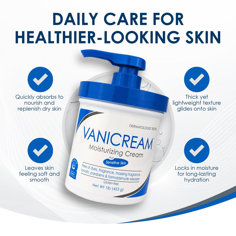 Vanicream Moisturizing Skin Cream with Pump Dispenser - 16 fl oz (1 lb) - Moisturizer Formulated Without Common Irritants for Those with Sensitive Skin 16 Fl Oz (Pack of 1) - BeesActive Australia