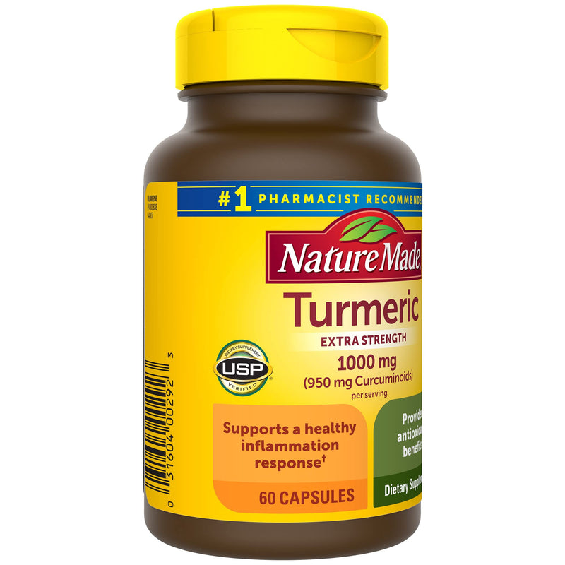 Nature Made Extra Strength Turmeric Curcumin with Black Pepper, 1000mg extract (950mg Curcuminoids) per serving, Supports Healthy Inflammation Response, 60 Vegetarian Capsules, 30 Day Supply - BeesActive Australia