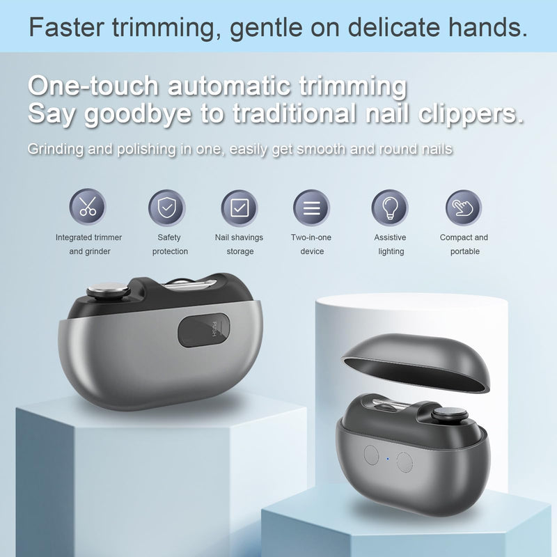 Easy Clip Smart Nail Clipper, Easyclip, 2025 Upgraded 3-in-1 Automatic Nail Trimmer with LED Light and Clip Storage, Safer for Infants, The Elderly, and Adults (Grey) Grey - BeesActive Australia