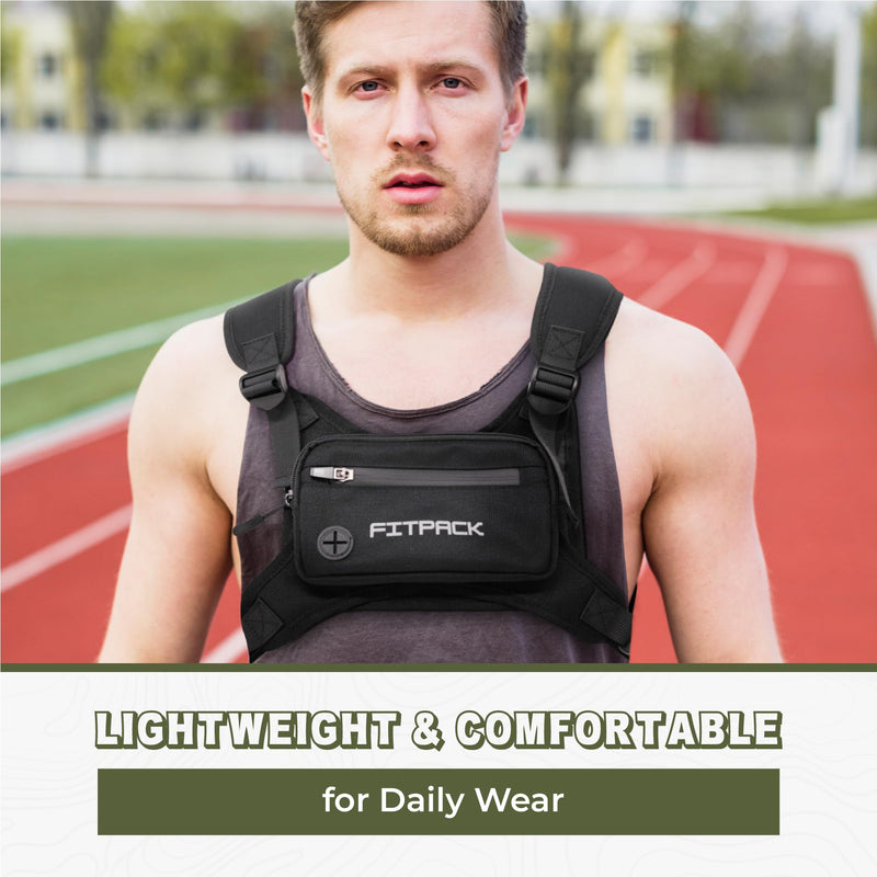 Running Vest for Men & Women, Lightweight Chest Bag for Phone Holder and Storage Vest, Water Resistant Cross Body Pack Running with Adjustable Shoulder Straps for Workouts and Training (Black)