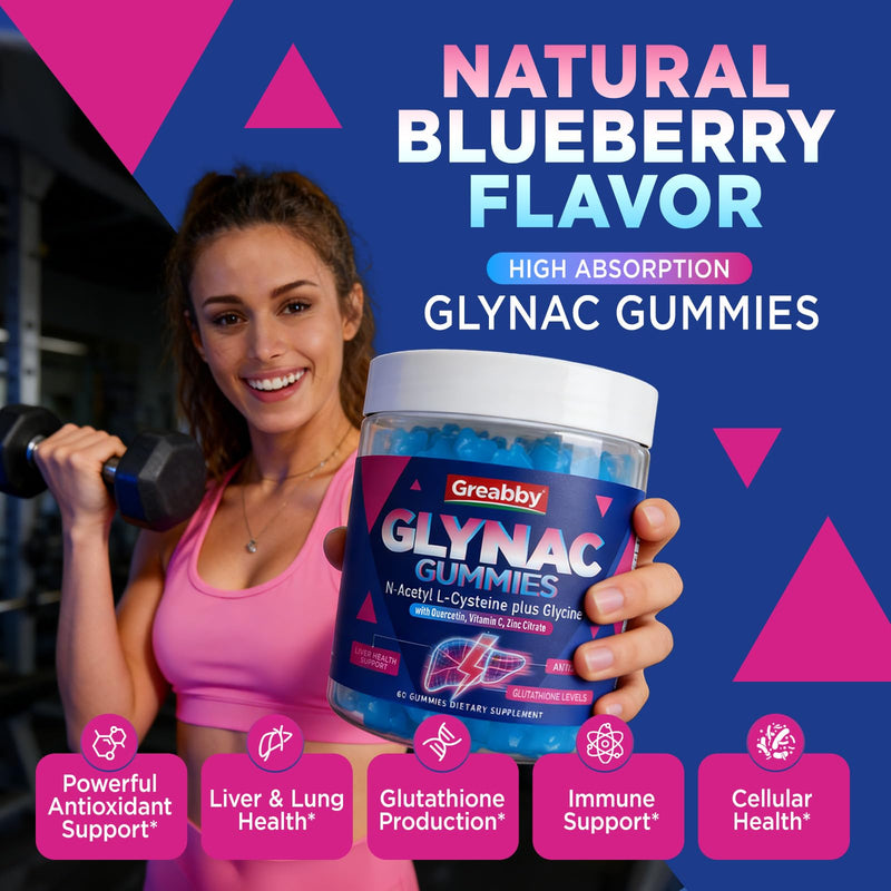 NAC Gummies, Glycine & N-Acetyl Cysteine Supplement for Kids & Adults | Glynac with Quercetin, Vitamin C & Zinc, Liver & Cellular Support, Glutathione Production