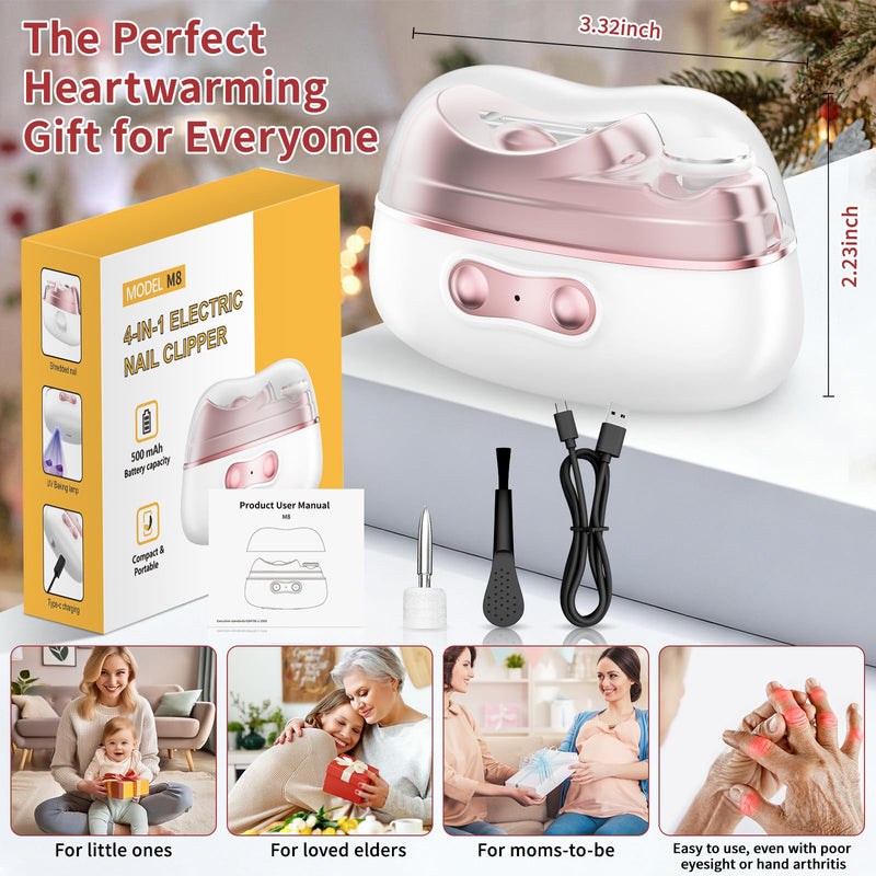 Electric Nail Clippers for Toenails Fingernail - 2026 4 in 1 Automatic Nail Trimmer with Nail File/Polishing/Gel Nail Light - USB Rechargeable for Baby/Kids/Adults/Seniors Thick Nails - BeesActive Australia