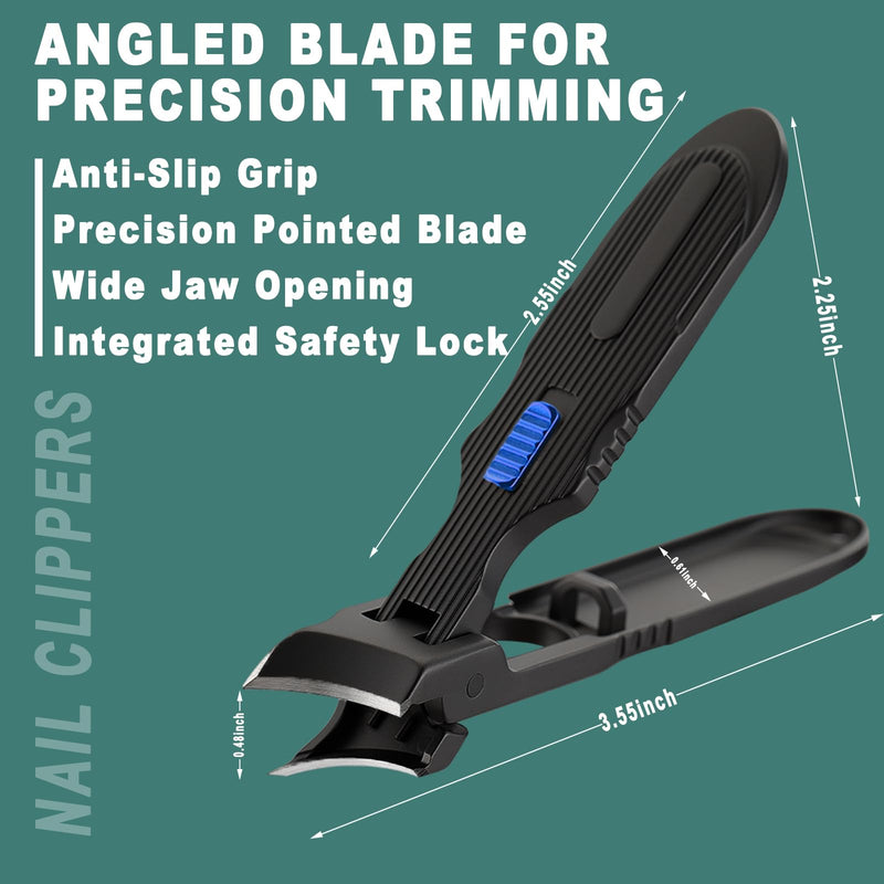 Heavy Duty Nail Clipper Set - Sharp Toenail & Fingernail Clippers for Thick Nails & Seniors, 5-Piece Men’s Grooming Kit with Large Long Handle Toenail Cutter & Slant Edge Trimmer, Gift for Men & Women