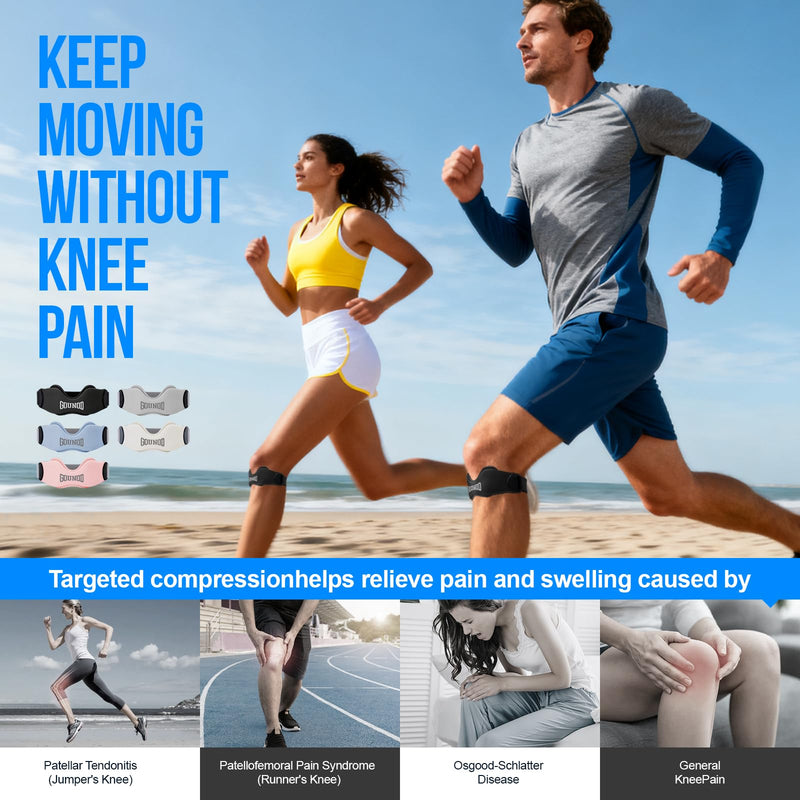 GOUNOD Patellar Tendon Support Strap 2 Pack,Silicone Knee Strap for Knee Pain Relief,Patella Band for Basketball, Jumpers Knee, Tendonitis, Running, Hiking, Soccer, Osgood Schlatter（Black） Black - BeesActive Australia