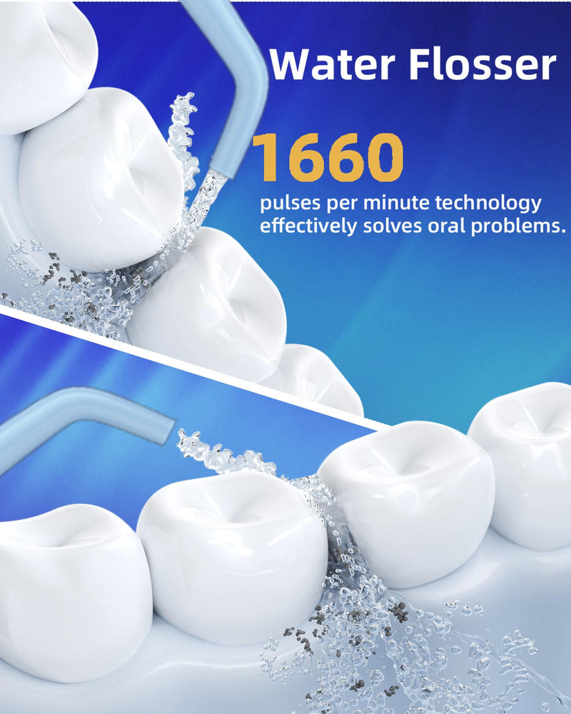 Electric Water Dental Flosser - Cordless Portable Teeth Cleaner, Rechargeable 320ML Larger Water Tank Oral Irrigator, 4 Modes with 5 Jet Tips and Travel Bag, IPX7 Waterproof (Blue) Blue
