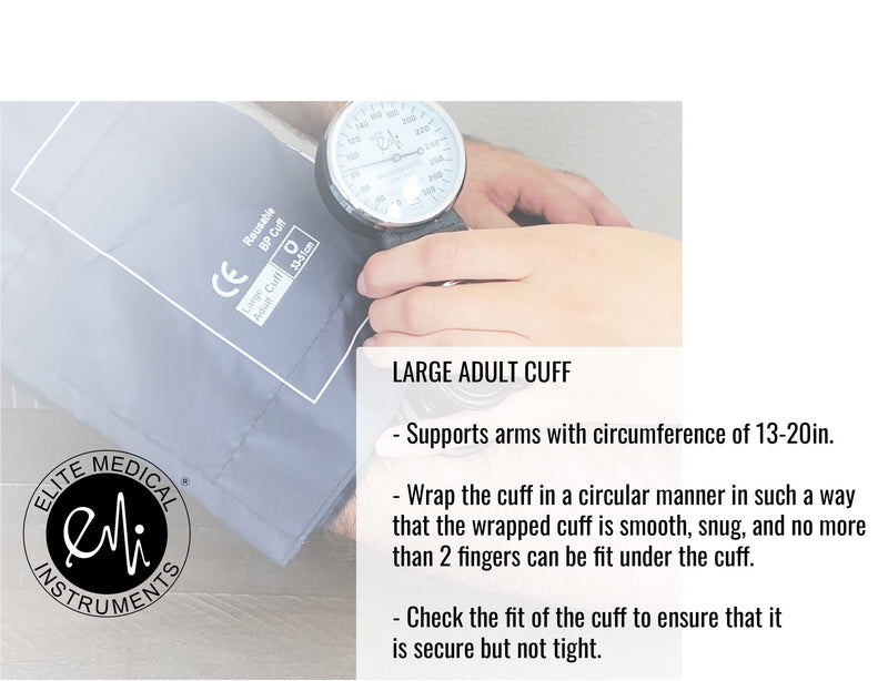 EMI EBL-430 Navy Sprague Stethoscope and Large Adult Cuff (See Large Cuff Size: 33 cm to 51 cm | 13 inch to 20 inch) Aneroid Sphygmomanometer Manual Blood Pressure Set Large Adult Cuff Set - Navy