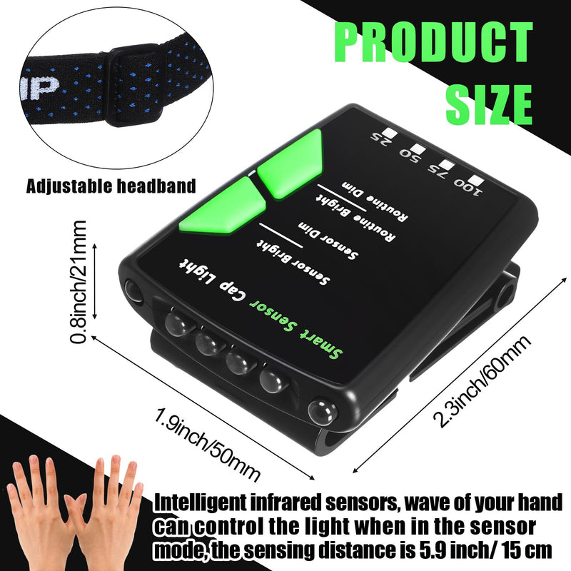 Mudder 4 Pcs Rechargeable Cap Light with Head Strap and USB Cable LED Cap Flashlight Clip Waterproof Ultra Bright Hat Flashlight Headlamp for Hunting Fishing Camping Hiking Cycling