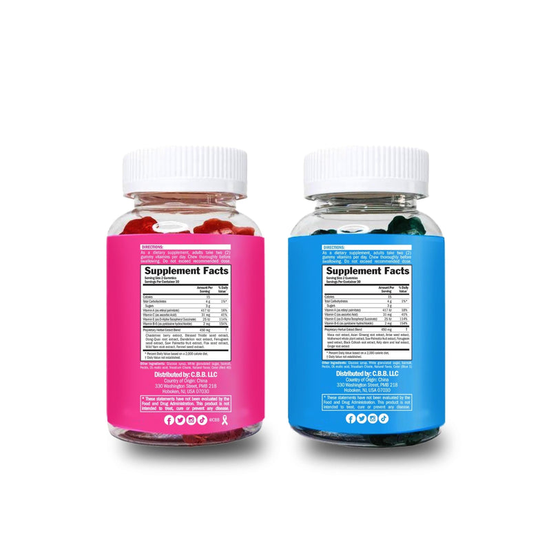 Curvy Body Bears CBB Women’s Multivitamin Gummies Top & Peach Support Combo Pack | Herbal & Vitamin Gummy Supplement | Berry Flavor | 2-Pack (120 Gummies) Pink/Blue