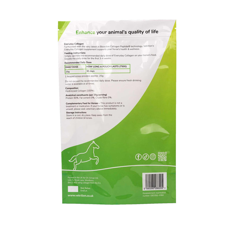Everyday Collagen Powder for Horses, Bioactive Equine Collagen Peptide Powder, Vet Approved Horse Advanced Joint Supplement for Mobility, Skin & Muscle, All Breeds and Ages (750g)
