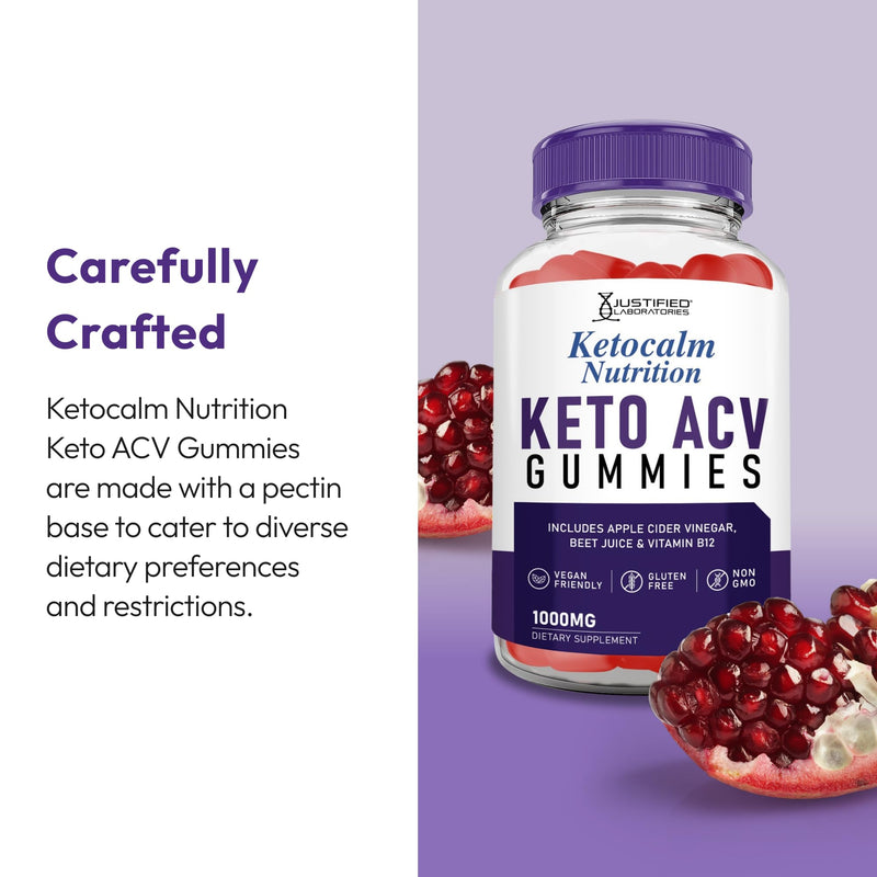 Justified Laboratories Ketocalm Keto ACV Gummies (1000 mg) - 60 Count - Formulated with Apple Cider Vinegar, Folate & Vitamin B12 - Non-GMO, Vegan, Gluten Free - 30 Servings 60 Count (Pack of 1)