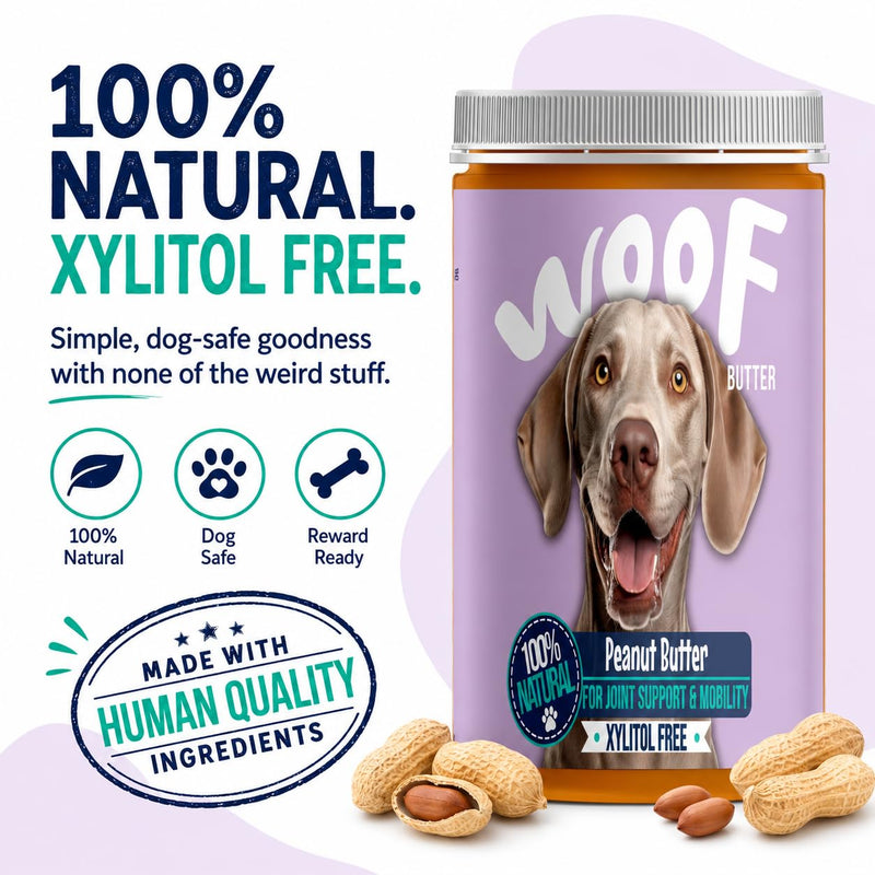 Joint Support Dog Peanut Butter | Xylitol Free Peanut Butter for Dogs | Lick Mats & Enrichment Toys | Woof Butter | 400g