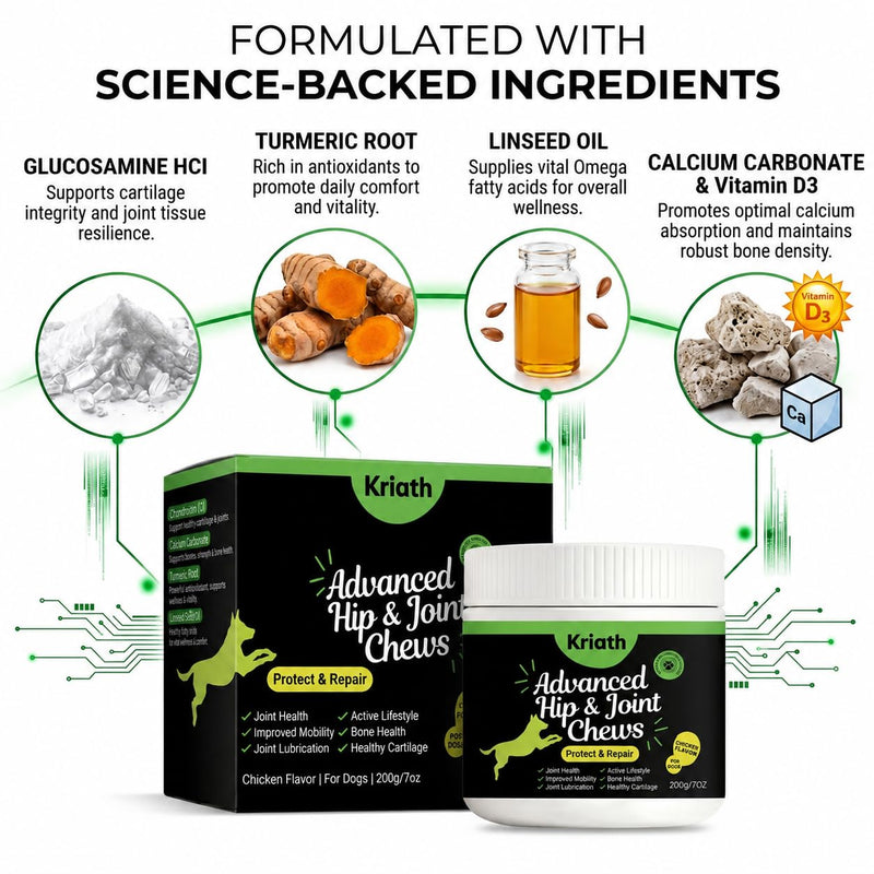 Advanced Hip & Joint Chews for Dogs, Dog Joint Supplement with Glucosamine Chondroitin MSM & Collagen, Mobility Support, Healthy Cartilage and Joint Function, Chicken Flavor Soft Chews, 200g