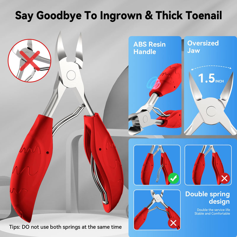 Toenail Clippers for Seniors Thick Ingrown Toenails, Toe Nail Clippers Set for Men Women, Heavy Duty Fingernail Clippers-Professional Pedicure Tools for Feet,Stainless Steel Manicure and Pedicure Kit Red 7PCS Nail Clippers Set
