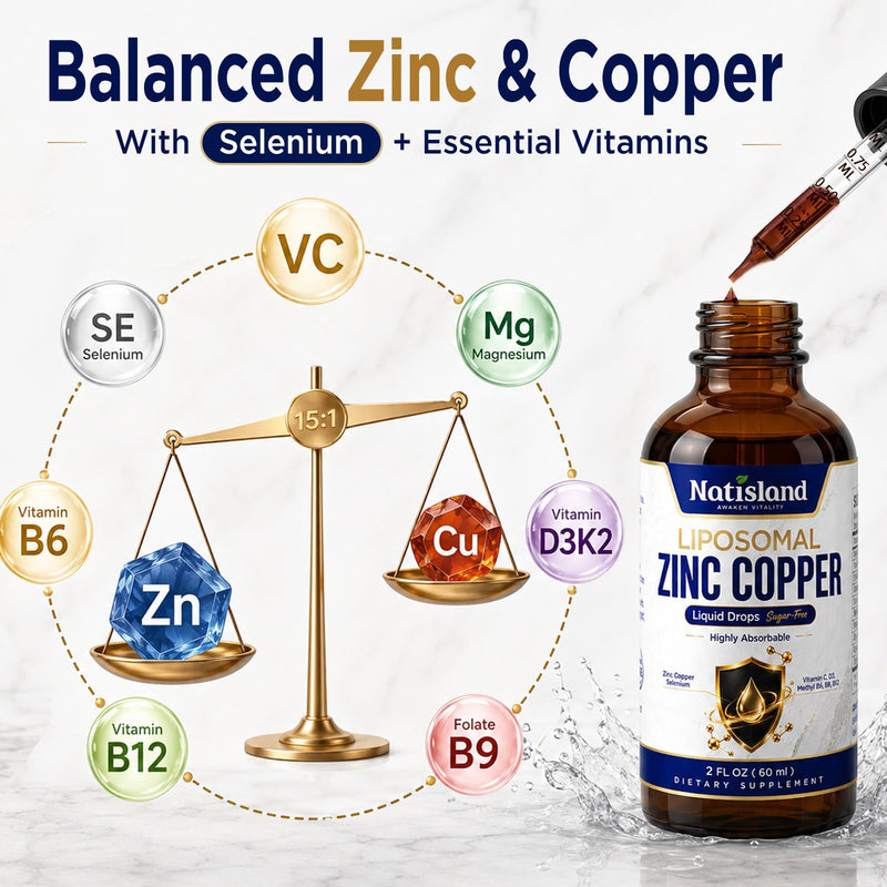 Liposomal Zinc Picolinate 30mg Copper Liquid Drop for Adult & Kid | Zinc Supplement with Selenium, Vitamin C, B, D3, K2, Magnesium, Immune, Mineral & Thyroid Support, Vegan, Strawberry, 2 FL OZ