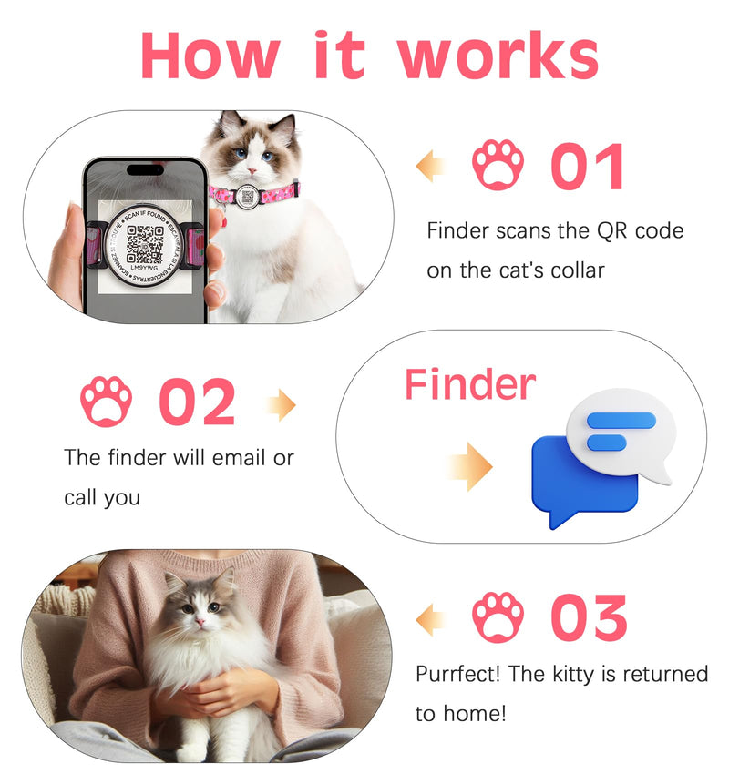 Cat Collar with QR Code, Adjustable Cat ID Collar with ID Tag, Reflective Cat Collar with Bell, Fits Small to Large Cats - BeesActive Australia
