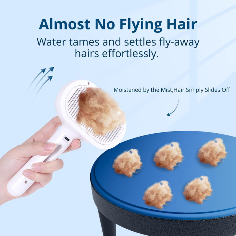 Spray Cat Brush for Shedding,Pet Grooming Brush/Self-Cleaning Wet Cat Comb with USB Rechargeable & Water Tank,Suitable for Dogs,Cats to Reduces Flying Hair,Remove Tangled & Loose Hair(White) - BeesActive Australia