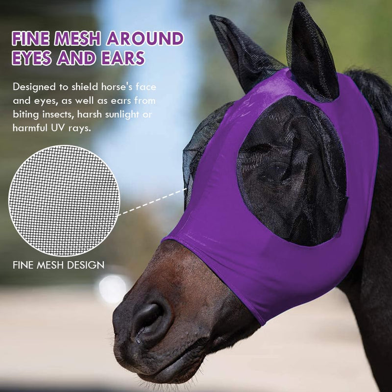 Adiwo Fly Mask Horse UV Protection, Super Comfort Stretchy Horse Fly Mask with Large Eye Space Elastic Horse Fly Mask with Ear Protection Fly Hood Horse Fly Mask Breathable Skin-Friendly Purple - BeesActive Australia