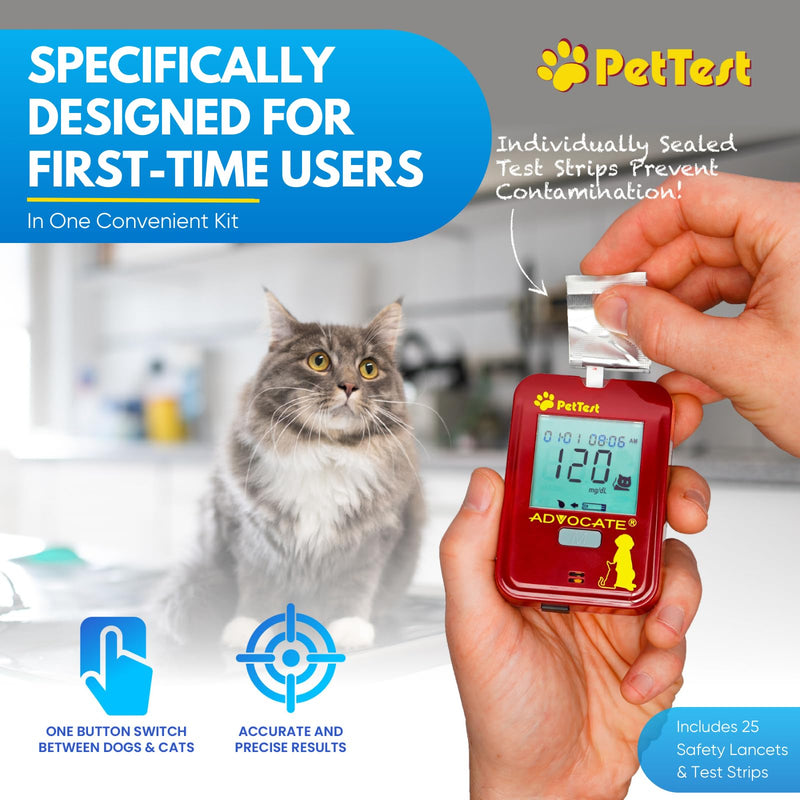 PetTest Beginner Glucose Monitoring Kit for Dogs & Cats, Diabetic Pet Blood Sugar Check Gear, Includes Classic Meter, 25 Test Strips, 25 Safety Lancets, Soft Carrying Case, and More Classic Meter Beginner Kit