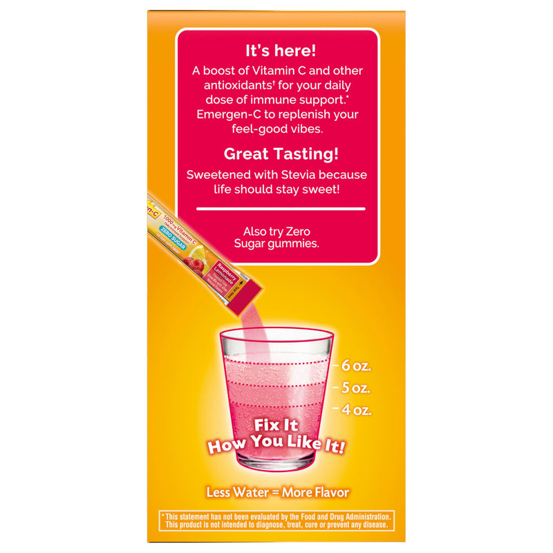 Emergen-C Zero Sugar 1000 mg Vitamin C Powder for Daily Immune Support Caffeine Free Vitamin C Supplements with Zinc & Manganese,B Vitamins&Electrolytes, Raspberry Lemonade Flavor 36 Count(Pack of 2) 6.1 Ounce (Pack of 2)
