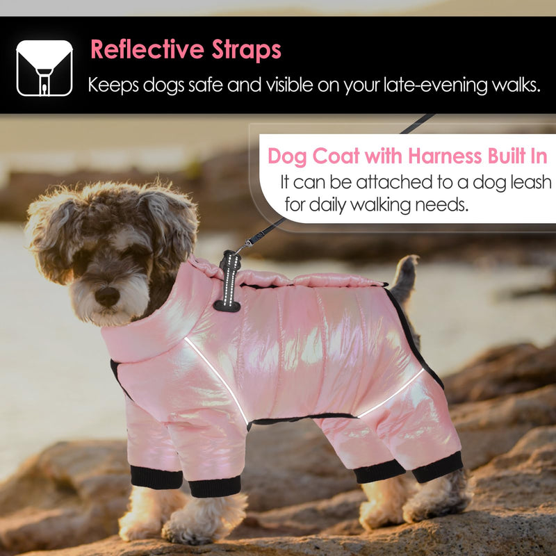 AOFITEE Dog Coat, Waterproof Dog Jacket for Winter, Warm Fullbody Dog Snowsuit, Zip Up Fleece Dog Vest, Cold Weather Dog Coats with Reflective Stripes, Outdoor Windproof Dog Apparel for Small Dogs, M Medium Pink - BeesActive Australia