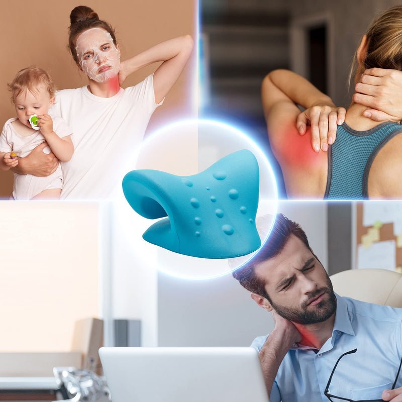 Neck Stretcher Cervical Traction, FSA HSA Eligible, Neck and Shoulder Relaxer for Pain Relief, Ergonomic Neck Pillow, Neck Hump Corrector, Cervical Spine Alignment, Neck Curve Corrector (Light Blue) Light Blue - BeesActive Australia