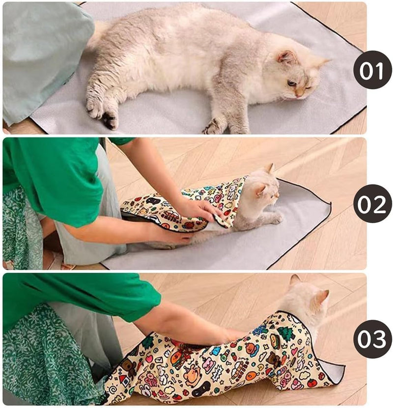 Cat Grooming Wrap, Cat Wrap, Cat Blanket Wrap, Self-Adherent, Anti-Bite, Anti-Scratch, Anti-Escape Restraint, Cat Wrap for Cutting Nails (B, 21.7 * 21.7 in（Within 11.1lbs）) B 21.7*21.7 in（Within 11.1lbs） - BeesActive Australia