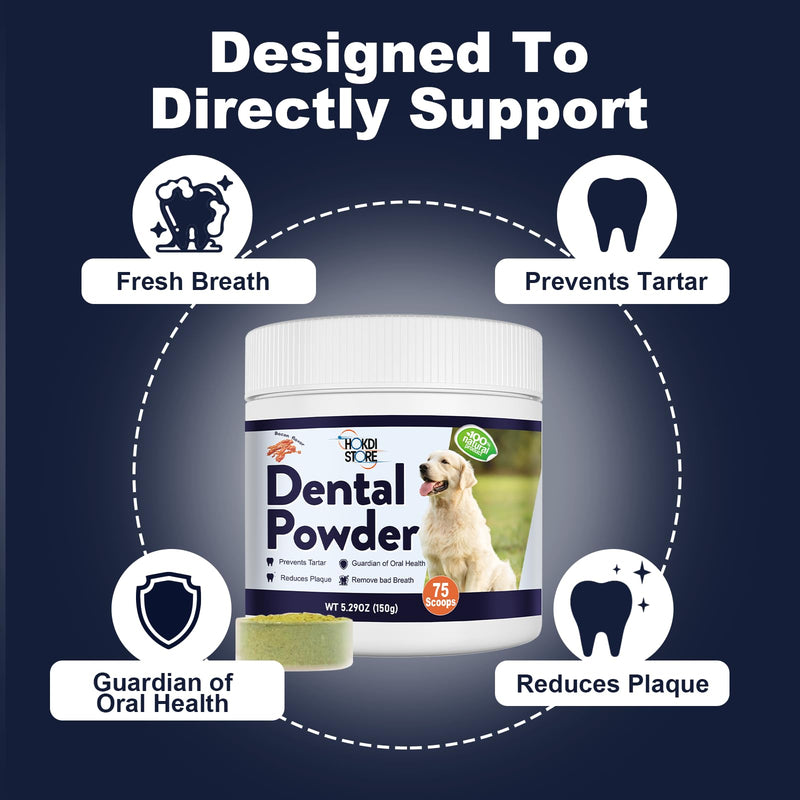 Dog Breath Freshener Dental Powder–Teeth Cleaning Powder for Dogs with Probiotics & Herbs–Plaque & Tartar Remover, Fresh Breath Remedy & Oral Care-Bacon Flavor-75 Scoops (Pack of 1)