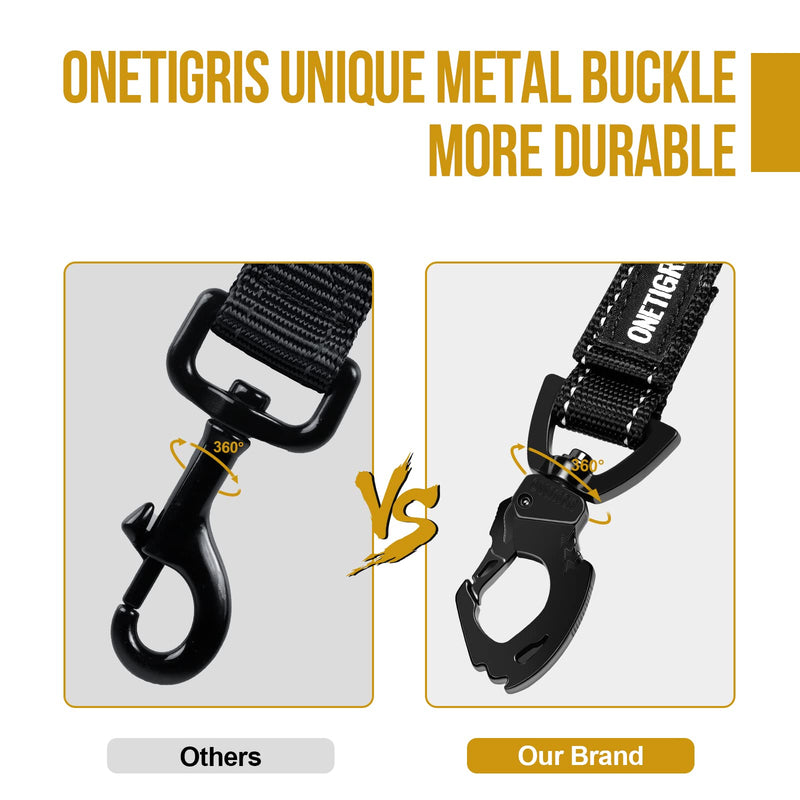 OneTigris Bolt Short Dog Lead 30cm, Short Dog Lead with Tiger Tooth Metal Clip and Soft Padding, Reflective Nylon Dog Lead Suitable for Medium Large Dogs S Black - BeesActive Australia
