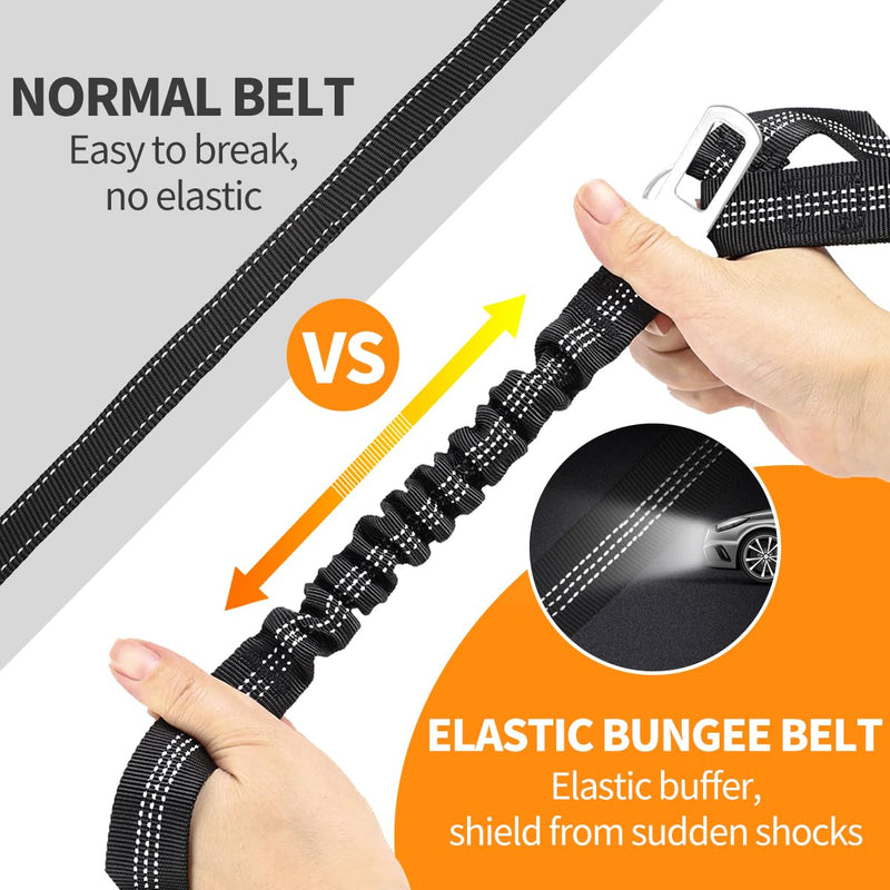 3 Piece Dog Car Seat Belt Set - Retractable Adjustable Pet Seatbelts for Vehicle Headrests - Heavy Duty, Elastic & Durable Car Harness for Dogs 01-Black+Lotus - BeesActive Australia