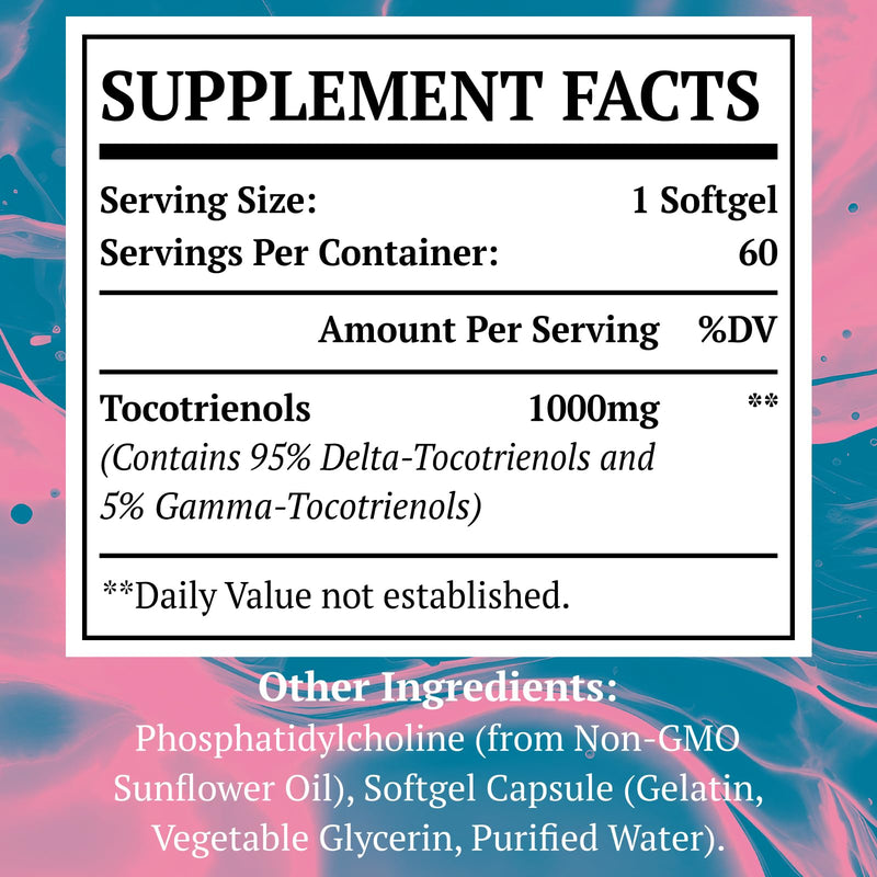 Liposomal Tocotrienols Supplement 1000mg, Vitamin E, 95% Delta-tocotrienols and 5% Gamma-tocotrienols, Hligh Absorption Heart, Vascular & Brain Function, Non-GMO, 60 softgels 60 Count (Pack of 1) - BeesActive Australia