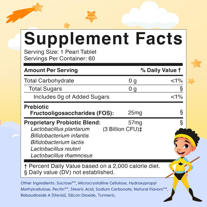 LOVEBUG Probiotics for Kids - Kids Probiotic Chewables with Prebiotics for Aged 4+, Daily Children’s Gut Health, Constipation, Digestive & Immune Support Supplement, Sugar-Free, 60 Soft Pearls 60 Count (Pack of 1)