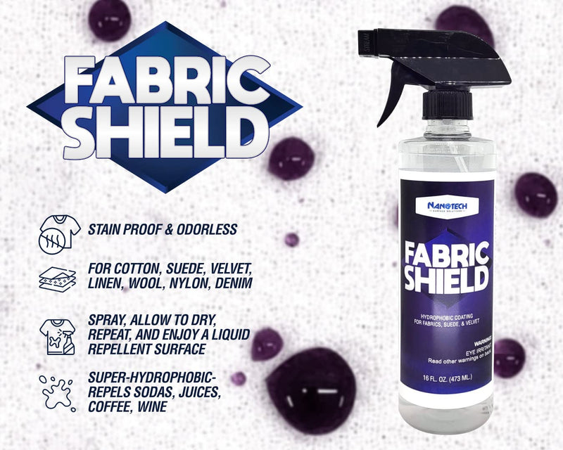 Nanotech Surface Solutions Fabric-Shield Sio2 Ceramic Liquid Repellent for Fabrics, Upholstery, Suede, Wool, Linen Prevents Stains from Wine, Coffee, Juice, Liquids Invisible Coating (16 Oz.) 16 Fl Oz (Pack of 1)